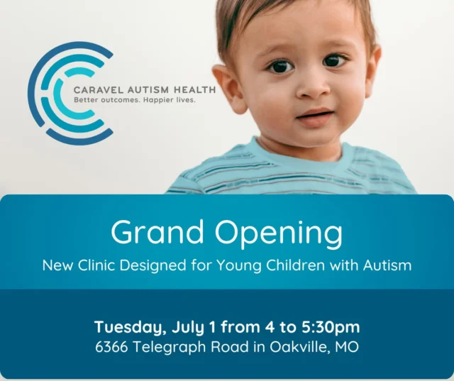 🎉 Today’s the Day! 🎉

Join us this afternoon for the Grand Opening of our brand-new Caravel Autism Health clinic in Oakville, MO!

We’re thrilled to open our doors to the community and share this beautiful space designed especially for young children with autism. Come meet our team, tour the clinic, and learn how we’re supporting best outcomes for local families.

📍 6366 Telegraph Road, Oakville, MO
🕓 Today - Tuesday, July 1 from 4:00 to 5:30pm

We can’t wait to welcome you!

#GrandOpening #OakvilleMO #AutismSupport #CaravelAutismHealth #BetterOutcomes #EarlyIntervention #CommunityCare #WeChangeLives
