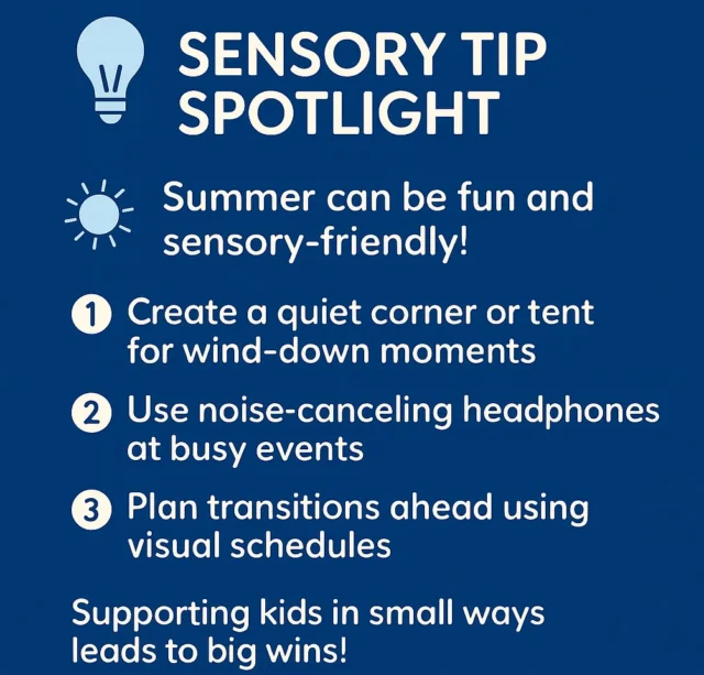 💡 Sensory Tip Spotlight
3 Simple Ways to Create a Sensory-Friendly Summer at Home
☀️ Summer can be fun and sensory-friendly!
Try these three easy tips to support your child at home:
1️⃣ Create a quiet corner or tent for wind-down moments
2️⃣ Use noise-canceling headphones at busy events
3️⃣ Plan transitions ahead using visual schedules, visual timers, and warnings ahead of activities ending
Supporting kids in small ways leads to big wins!
#SummerWithSupport #SensoryFriendly #CaravelTips #ABA #WeChangeLives
What works best for your child in summer? Tell us below!👇